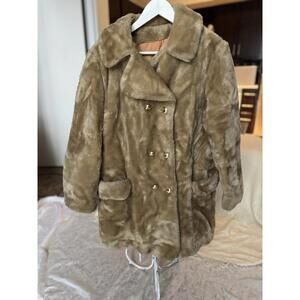 Vintage Faux Fur Coat Jacket Coat Beige Union Made Sz Small